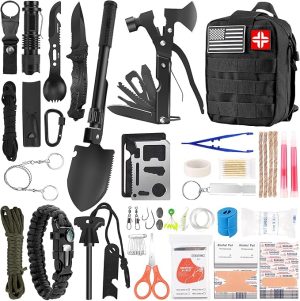 Emergency Survival Kit and First Aid Kit, 142Pcs Professional Survival Gear and Supplies Equipment with Molle Pouch, Gift for Christmas Men Dad Husband Camping Hiking Hunting Outdoor Adventure